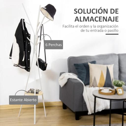 Perchero de Pie Forma de Árbol Perchero para Ropa de Metal con 9 Ganchos y Estante Perchero Vintage 45x45x180 cm Blanco [2]