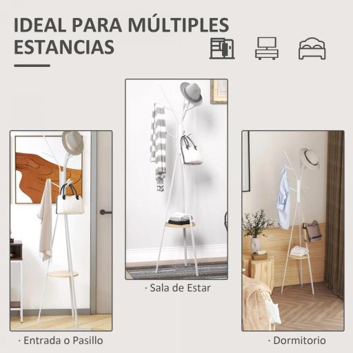 Perchero de Pie Forma de Árbol Perchero para Ropa de Metal con 9 Ganchos y Estante Perchero Vintage 45x45x180 cm Blanco [3]