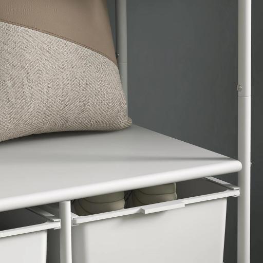 Perchero Zapatero con Ruedas para Recibidor con 8 Ganchos 4 Cestas para Zapatos y Marco de Acero 63x37x153 cm Blanco [4]