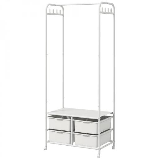 Perchero Zapatero con Ruedas para Recibidor con 8 Ganchos 4 Cestas para Zapatos y Marco de Acero 63x37x153 cm Blanco [9]