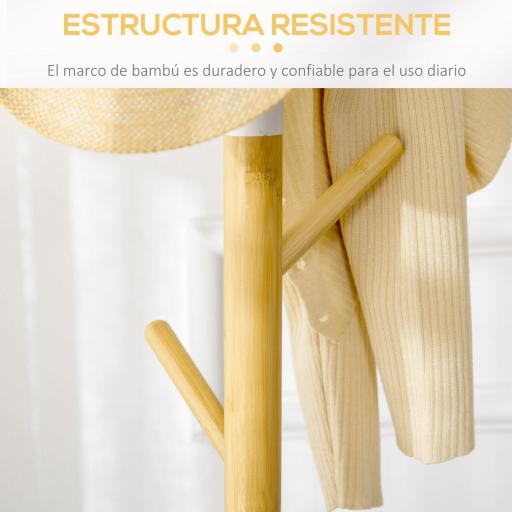 Perchero de Pasillo Moderno con 8 Ganchos para Ropas Bolsas Perchero de Árbol para Entrada Ø37,8x175,6 cm Natural [5]