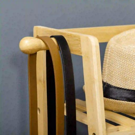 Perchero de Pie de Madera de Bambú para Ropa con 2 Estantes 2 Ganchos y Barra para Colgar 114x40x139 cm Natural [6]