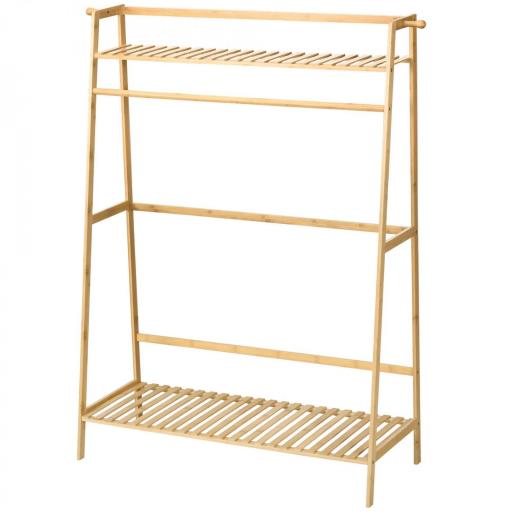 Perchero de Pie de Madera de Bambú para Ropa con 2 Estantes 2 Ganchos y Barra para Colgar 114x40x139 cm Natural [9]