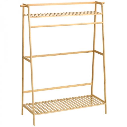 Perchero de Pie de Madera de Bambú para Ropa con 2 Estantes 2 Ganchos y Barra para Colgar 114x40x139 cm Natural [10]