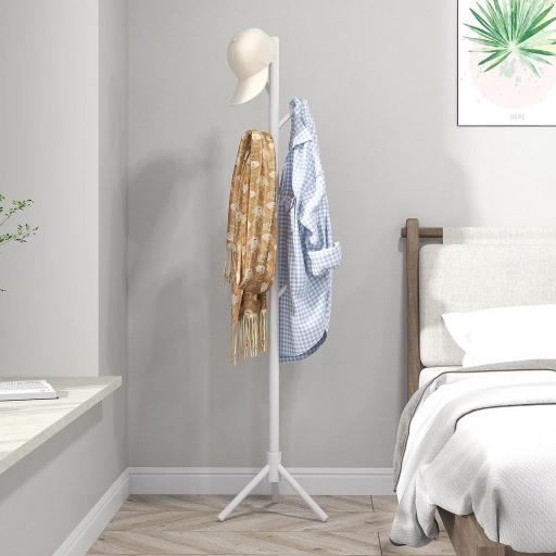 Perchero de Pie de Madera Forma de Árbol con 8 Ganchos para Colgar Ropa Bolsos en Pasillo Entrada 40x40x165 cm Blanco
