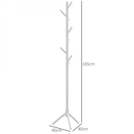 Perchero de Pie de Madera Forma de Árbol con 8 Ganchos para Colgar Ropa Bolsos en Pasillo Entrada 40x40x165 cm Blanco [1]