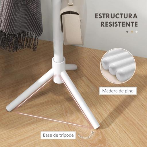 Perchero de Pie de Madera Forma de Árbol con 8 Ganchos para Colgar Ropa Bolsos en Pasillo Entrada 40x40x165 cm Blanco [6]