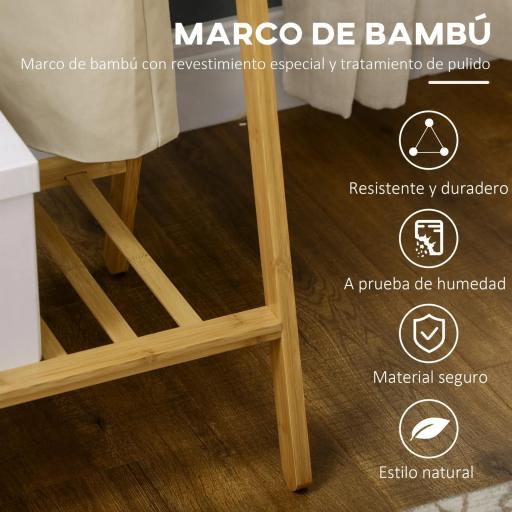 Perchero de Pie de Bambú con Estante para Zapatos 2 Barras y 2 Ganchos para Dormitorio Entrada 74x42x150 cm Natural [7]