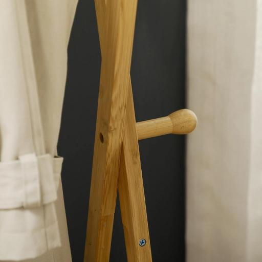Perchero de Pie de Bambú con Estante para Zapatos 2 Barras y 2 Ganchos para Dormitorio Entrada 74x42x150 cm Natural [5]