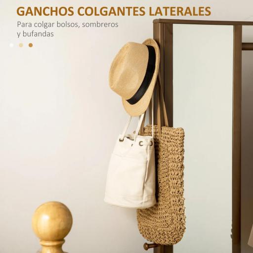 Perchero de Bambú con Banco Espejo 2 Cajones 4 Ganchos Barra y Compartimiento de Almacenaje 113x33x169,5cm Marrón [5]