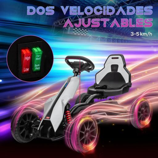 Kart Coche Eléctrico Infantil 12V de 3 a 8 Años Velocidad 3-5km/h y Cinturón de Seguridad 100x58x58,5cm Blanco [5]
