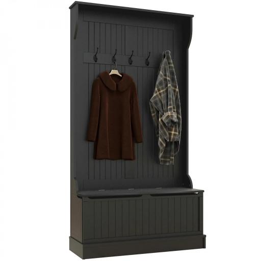 Perchero Zapatero con Banco de Almacenamiento y 5 Ganchos Estilo Moderno 96x34x179,7 cm Negro [8]