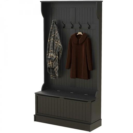 Perchero Zapatero con Banco de Almacenamiento y 5 Ganchos Estilo Moderno 96x34x179,7 cm Negro [9]