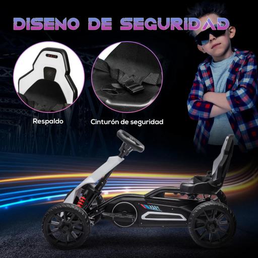 Kart Coche Eléctrico Infantil 12V de 3 a 8 Años Velocidad 3-5km/h y Cinturón de Seguridad 100x58x58,5cm Blanco [3]