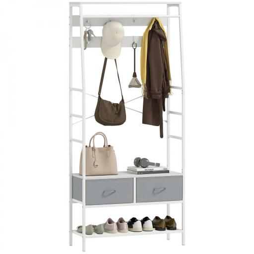 Perchero Zapatero con Zapatero Ganchos Cajones Barra y Eatante para Entrada Pasillo Salón 80x30x180,5 cm Blanco [8]