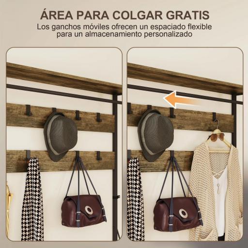 Perchero Zapatero con Zapatero Doble 10 Ganchos Ajustables 2 Cajones y Barra Colgante 100x40x180 cm Marrón Rústico [2]