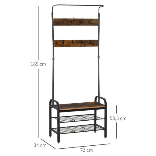 Perchero de Pie Perchero Metálico Zapatero 3 Estantes 8 Ganchos Colgador para Zapatos Ropas para Pasillo Entrada 72x34x185cm [1]