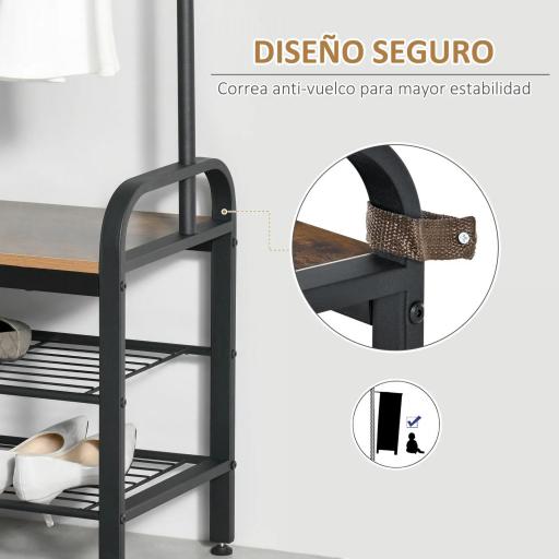 Perchero de Pie Perchero Metálico Zapatero 3 Estantes 8 Ganchos Colgador para Zapatos Ropas para Pasillo Entrada 72x34x185cm [5]