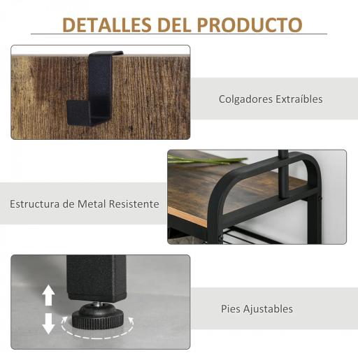 Perchero de Pie Perchero Metálico Zapatero 3 Estantes 8 Ganchos Colgador para Zapatos Ropas para Pasillo Entrada 72x34x185cm [4]