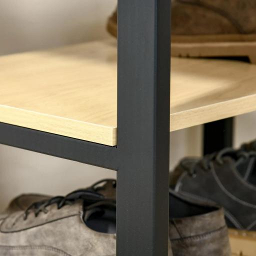 Perchero Metálico Zapatero con 3 Estantes y 4 Ganchos para Colgar Ropas para Pasillo Entrada 60x40x175cm Negro y Natural [6]