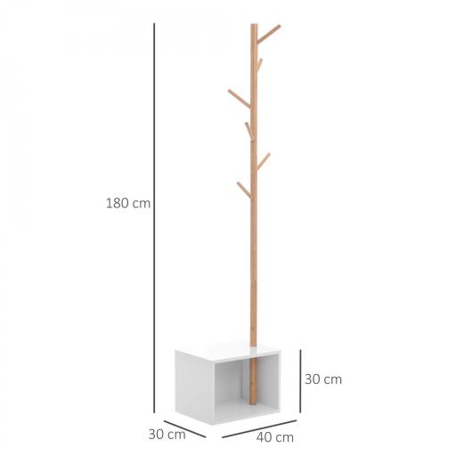 Perchero de Pie con Zapatero Colgador Tipo Árbol Moderno 6 Ganchos para Colgar Ropa Bolsa Banco con Almacenamiento Pasillo Entrada Bambú y MDF 40x30x180cm [1]