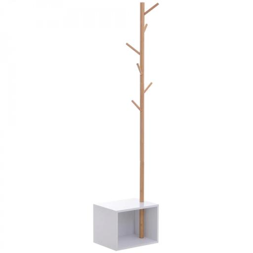 Perchero de Pie con Zapatero Colgador Tipo Árbol Moderno 6 Ganchos para Colgar Ropa Bolsa Banco con Almacenamiento Pasillo Entrada Bambú y MDF 40x30x180cm [9]
