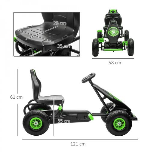Coche de Pedales para Niños de 5-12 Años con Asiento Ajustable Neumáticos Inflables Amortiguador Carga 50kg Negro Verde [1]