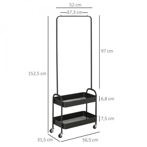 Perchero con Zapatero Perchero con Ruedas con Barra para Colgar y 2 Cestas para Entrada Dormitorio Salón 56,5x31,5x152,5 cm Negro [1]