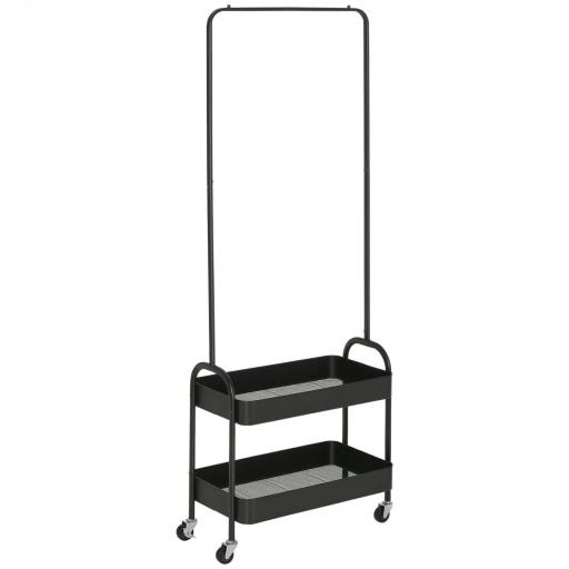 Perchero con Zapatero Perchero con Ruedas con Barra para Colgar y 2 Cestas para Entrada Dormitorio Salón 56,5x31,5x152,5 cm Negro [10]