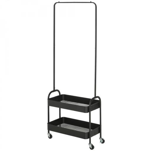 Perchero con Zapatero Perchero con Ruedas con Barra para Colgar y 2 Cestas para Entrada Dormitorio Salón 56,5x31,5x152,5 cm Negro [8]