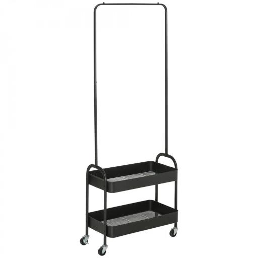 Perchero con Zapatero Perchero con Ruedas con Barra para Colgar y 2 Cestas para Entrada Dormitorio Salón 56,5x31,5x152,5 cm Negro [9]