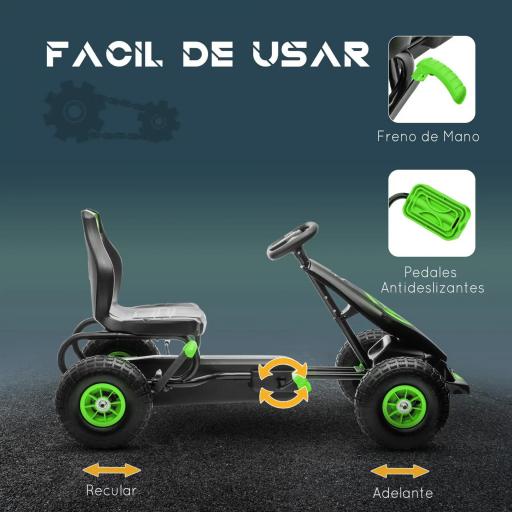 Coche de Pedales para Niños de 5-12 Años con Asiento Ajustable Neumáticos Inflables Amortiguador Carga 50kg Negro Verde [2]