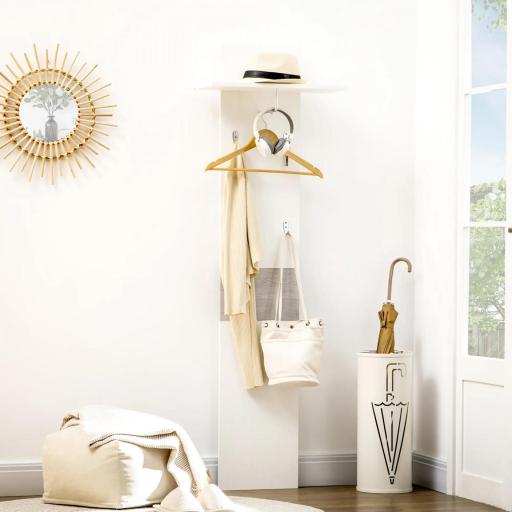 Perchero de Pared con 4 Ganchos y Estante con Barra de Aluminio para Entrada Pasillo 50x23,5x160 cm Blanco
