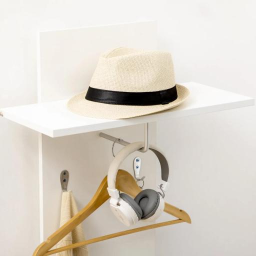 Perchero de Pared con 4 Ganchos y Estante con Barra de Aluminio para Entrada Pasillo 50x23,5x160 cm Blanco [5]