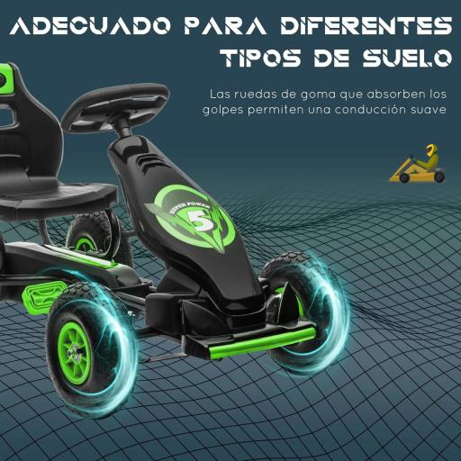 Coche de Pedales para Niños de 5-12 Años con Asiento Ajustable Neumáticos Inflables Amortiguador Carga 50kg Negro Verde [4]