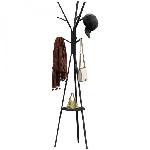 Perchero de Pie Forma de Árbol Perchero para Ropa de Metal con 9 Ganchos y Estante Perchero Vintage 45x45x180 cm Negro [7]