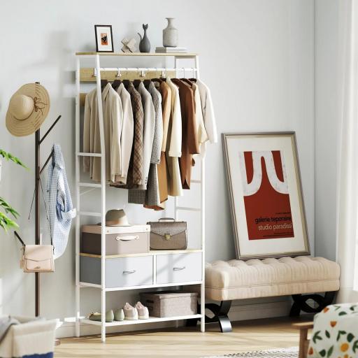 Perchero Zapatero con Zapatero Ganchos Cajones Barra y Eatante para Entrada Pasillo Salón 80x30x180,5 cm Natural [4]