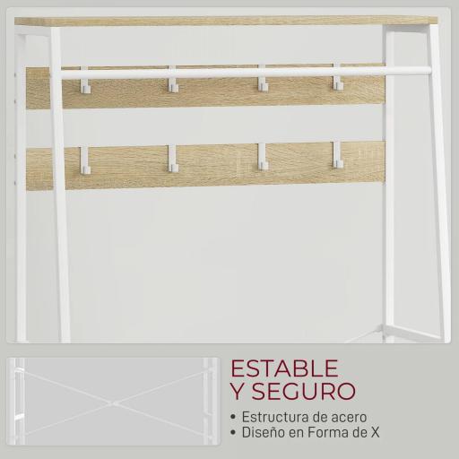 Perchero Zapatero con Zapatero Ganchos Cajones Barra y Eatante para Entrada Pasillo Salón 80x30x180,5 cm Natural [3]