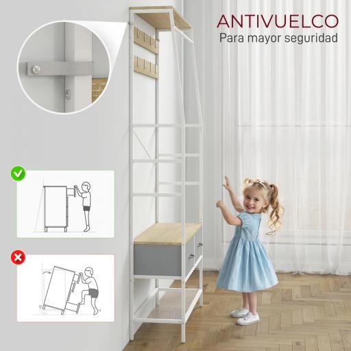 Perchero Zapatero con Zapatero Ganchos Cajones Barra y Eatante para Entrada Pasillo Salón 80x30x180,5 cm Natural [5]