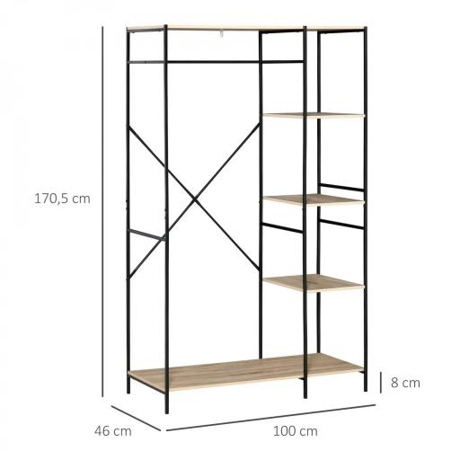 Perchero de Ropa Perchero de Madera con 4 Estantes de Almacenaje y Barra para Colgar Carga 30 kg para Dormitorio Salón Entrada 100x46x170,5 cm Natural [1]