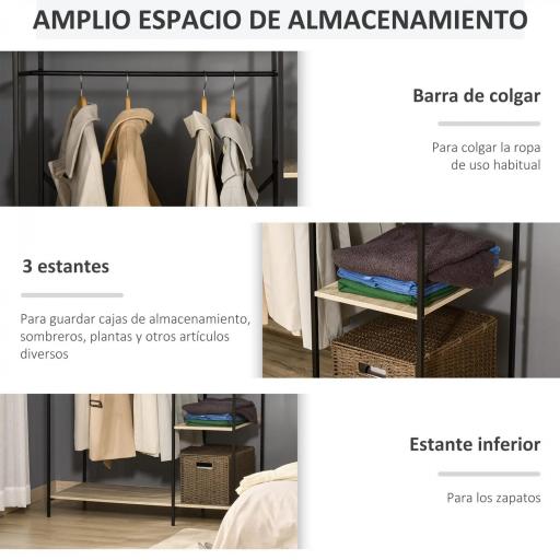 Perchero de Ropa Perchero de Madera con 4 Estantes de Almacenaje y Barra para Colgar Carga 30 kg para Dormitorio Salón Entrada 100x46x170,5 cm Natural [2]