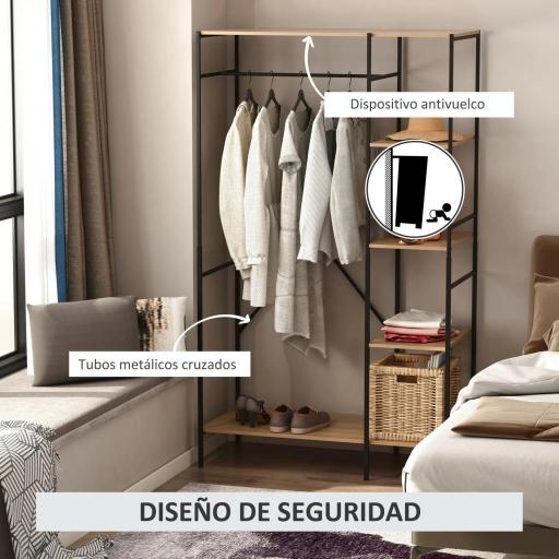 Perchero de Ropa Perchero de Madera con 4 Estantes de Almacenaje y Barra para Colgar Carga 30 kg para Dormitorio Salón Entrada 100x46x170,5 cm Natural [3]