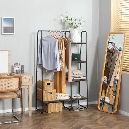 Perchero de Ropa de Madera con 4 Estantes y Barra para Colgar para Dormitorio Salón 101x39x160 cm Marrón Rústico