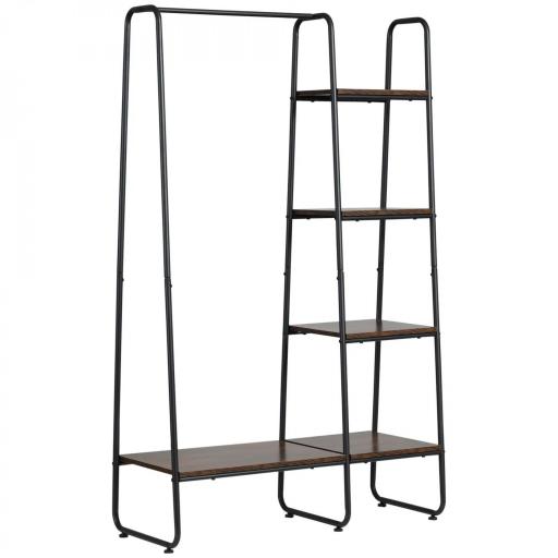 Perchero de Ropa de Madera con 4 Estantes y Barra para Colgar para Dormitorio Salón 101x39x160 cm Marrón Rústico [8]