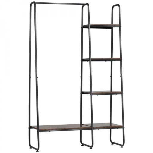 Perchero de Ropa de Madera con 4 Estantes y Barra para Colgar para Dormitorio Salón 101x39x160 cm Marrón Rústico [9]