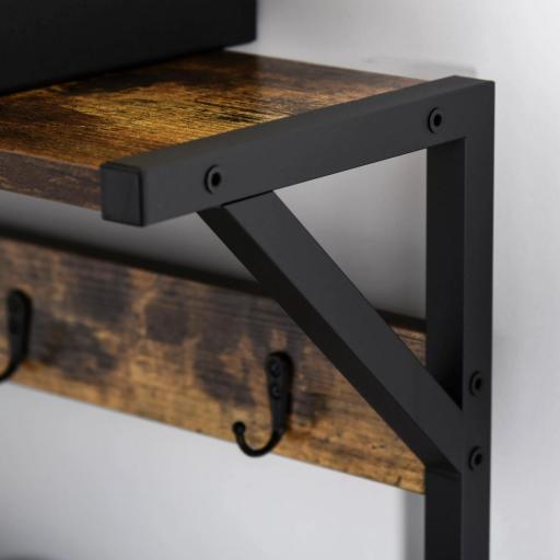 Perchero con Zapatero Perchero de Entrada Recibidor con 3 Estantes 9 Ganchos Patas Ajustables Estilo Industrial para Pasillo Dormitorio 84x34,5x180 cm Color Negro Marrón [6]