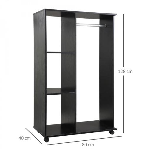 Armario Ropero con Ruedas Barra y Estantes para tener Ropa Colgada y Doblada 80x40x128 cm Negro [1]