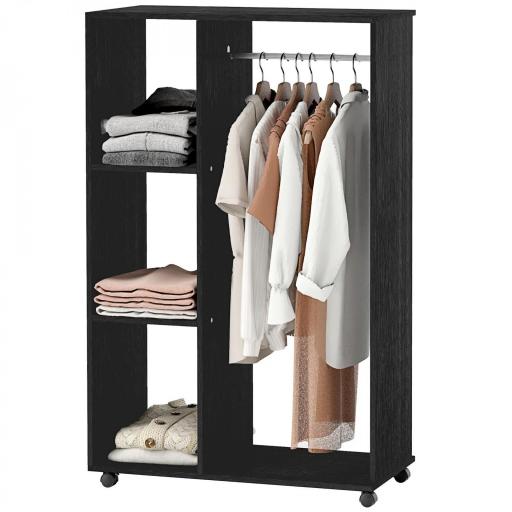 Armario Ropero con Ruedas Barra y Estantes para tener Ropa Colgada y Doblada 80x40x128 cm Negro [2]