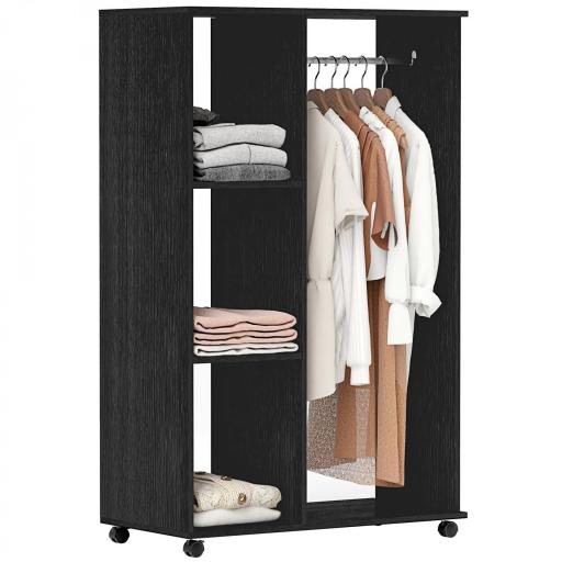 Armario Ropero con Ruedas Barra y Estantes para tener Ropa Colgada y Doblada 80x40x128 cm Negro [7]