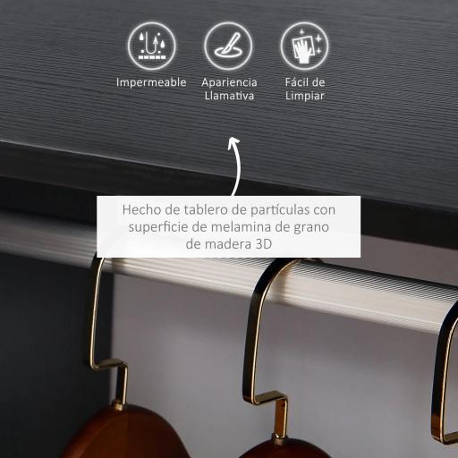 Armario Ropero con Ruedas Barra y Estantes para tener Ropa Colgada y Doblada 60x40x128 cm Negro [9]